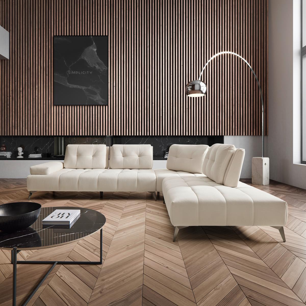 Sedací souprava ESTELLA krémová barva - krémová/tmavě šedá, Moderní, kov/dřevo (326/85/270cm) - Bessagi Home