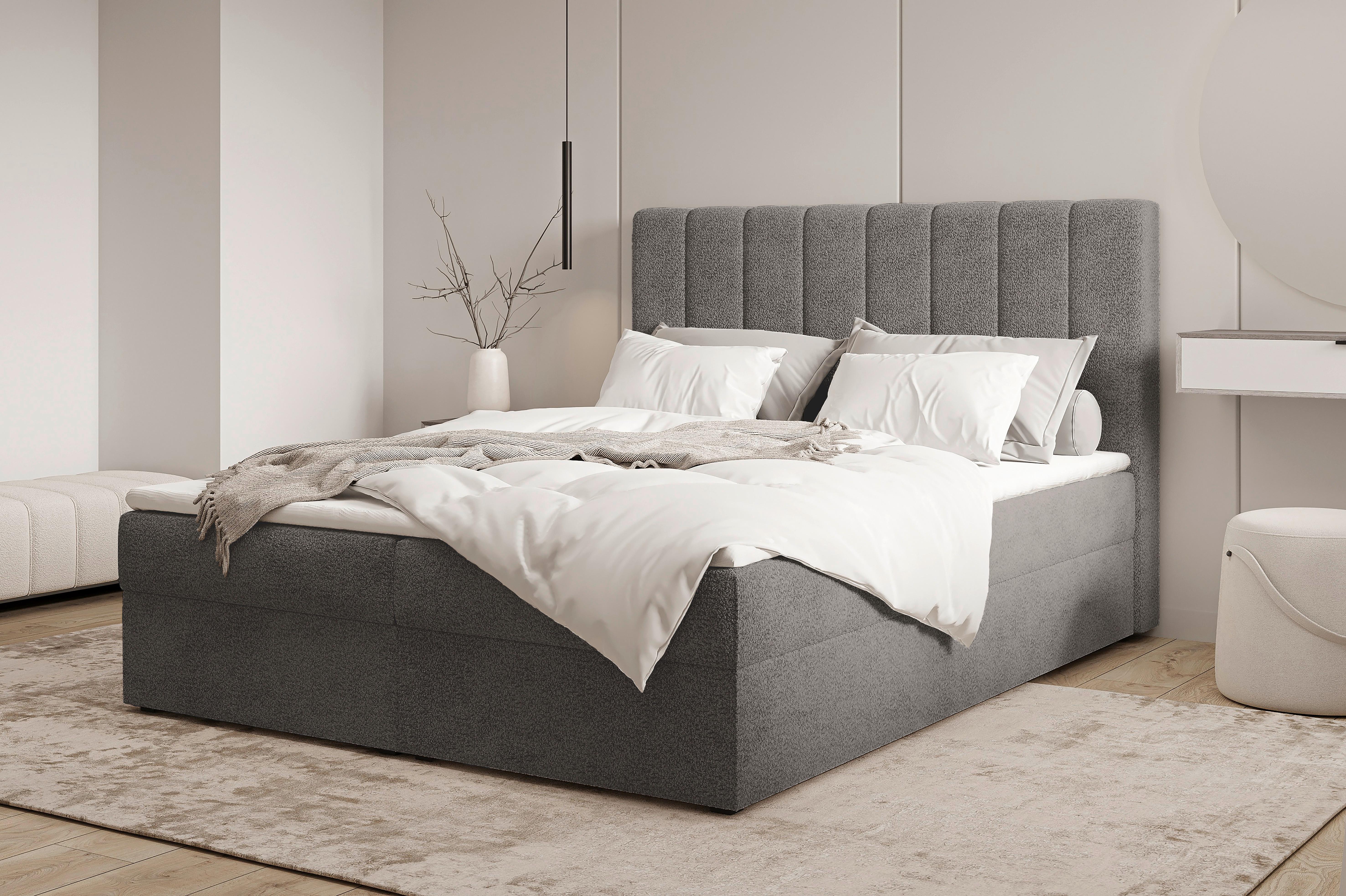 Boxbett Paris Lf: 140x200 Anthrazit - Anthrazit/Schwarz, MODERN, Holz/Kunststoff (140/200cm) - MID.YOU