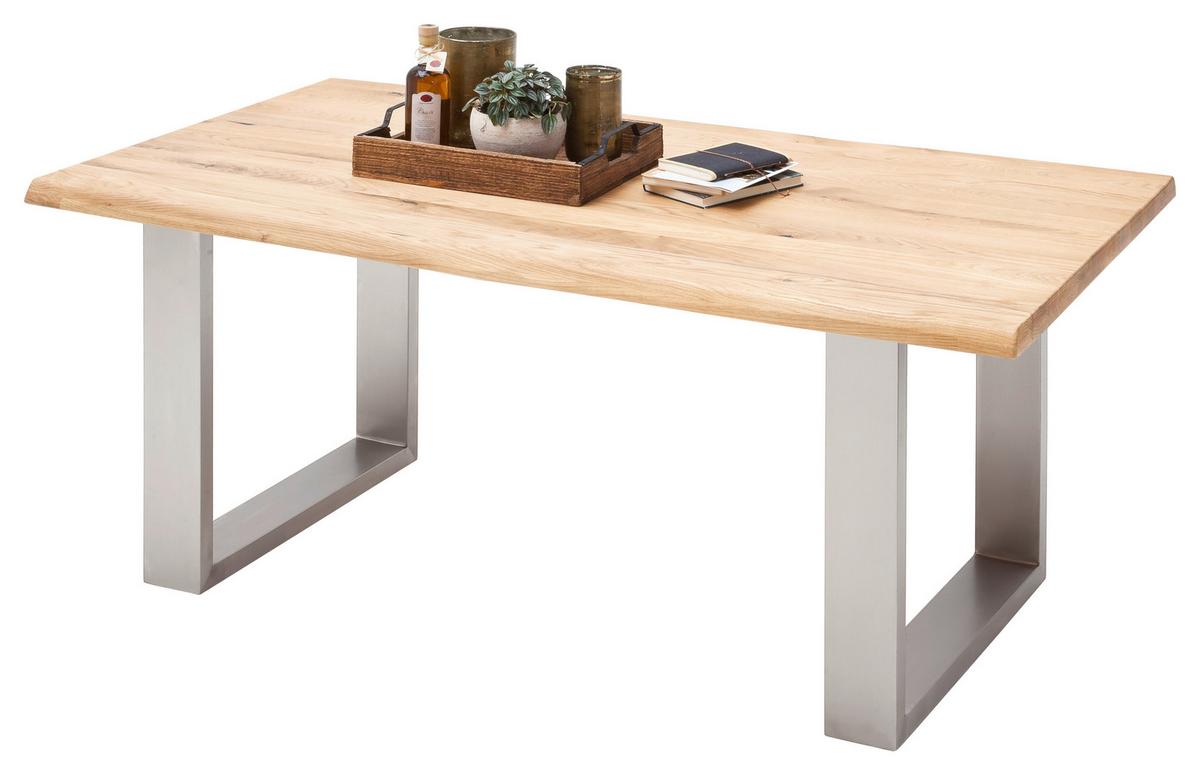 Esstisch Eiche Greta 200x100cm Mit Baumkante - Edelstahlfarben, Design, Holz/Metall (200/100/77cm) - Livetastic