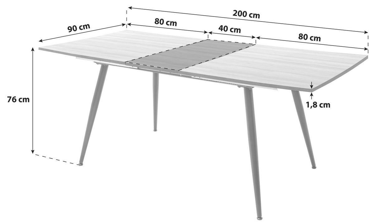 Esstisch Ausziehbar Barbuda Lxb: 160x90 Cm Wildeiche Dekor - Wildeiche/Schwarz, MODERN, Holzwerkstoff/Metall (160-200/90/76cm) - MID.YOU