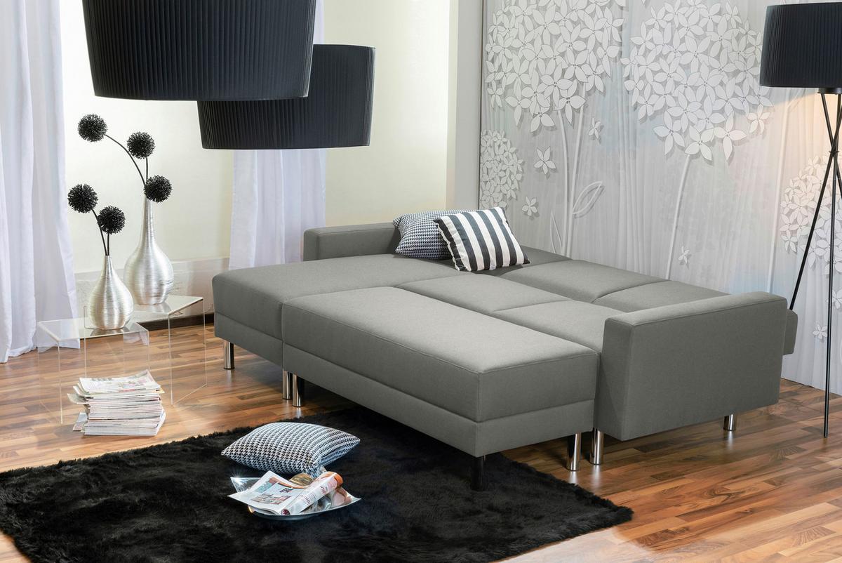 Ecksofa mit Schlaffunktion Just Fashion Hellgrau - Chromfarben/Hellgrau, KONVENTIONELL, Textil (152/230cm) - Max Winzer