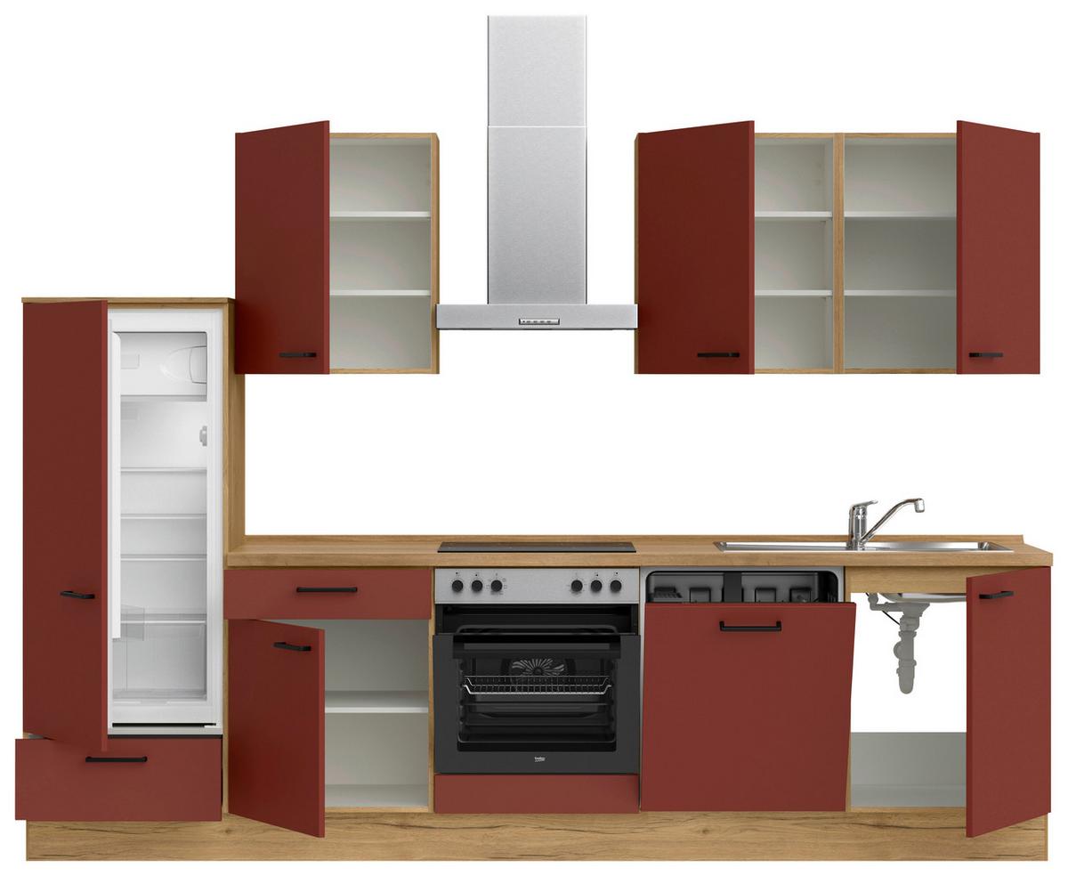 Küchenleerblock Easytouch Low-Line, L10 Links - Eichefarben/Rot, MODERN, Holzwerkstoff (300cm) - Nobilia