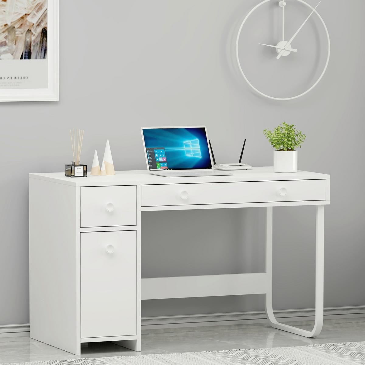 Schreibtisch Asil Weiß L: 120cm - Weiß, Design, Holzwerkstoff/Metall (120/60/74cm) - Livetastic