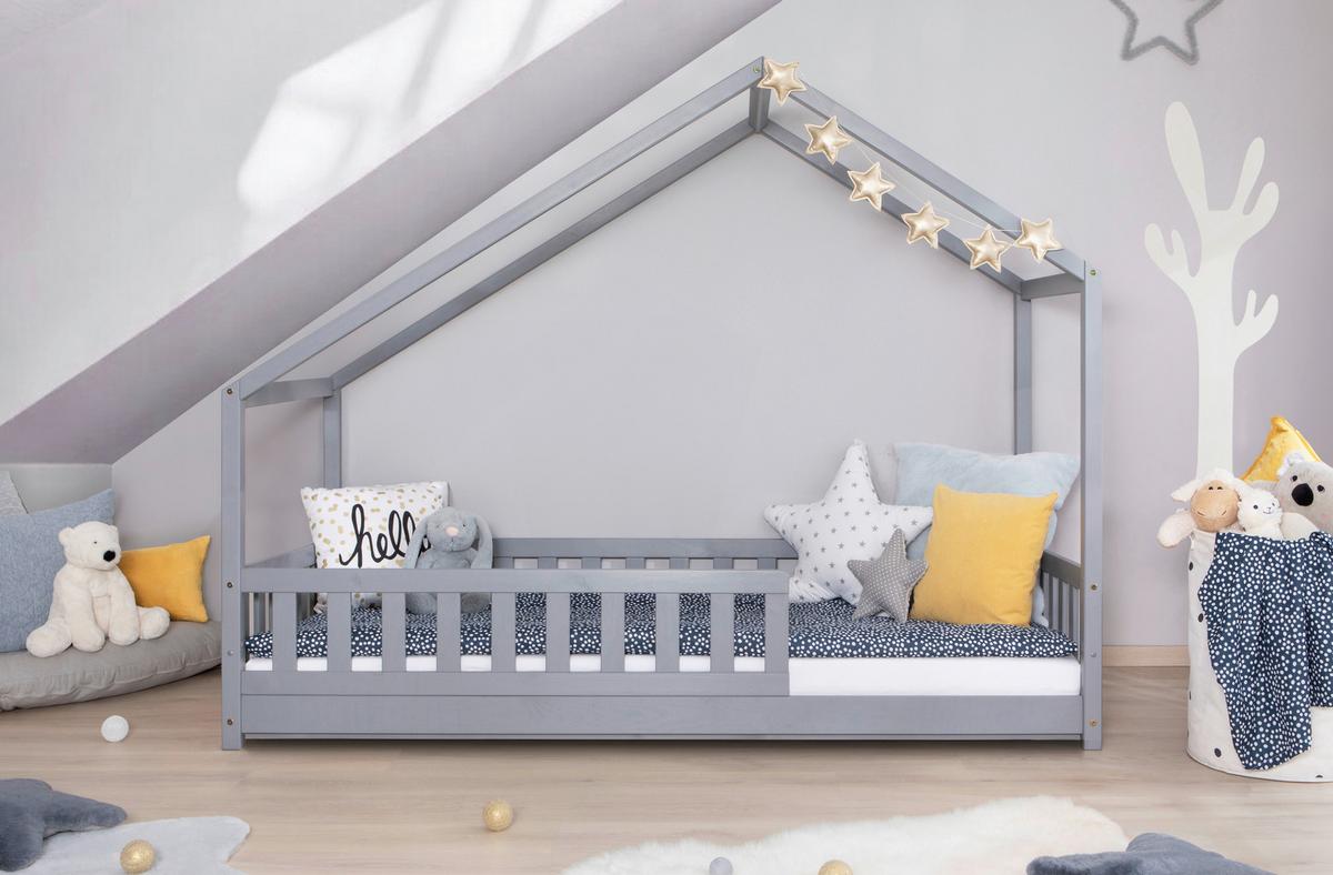 Hausbett Lou Hellgrau B: 140 cm - Hellgrau/Weiß, MODERN, Holz/Textil (140/200cm) - MID.YOU