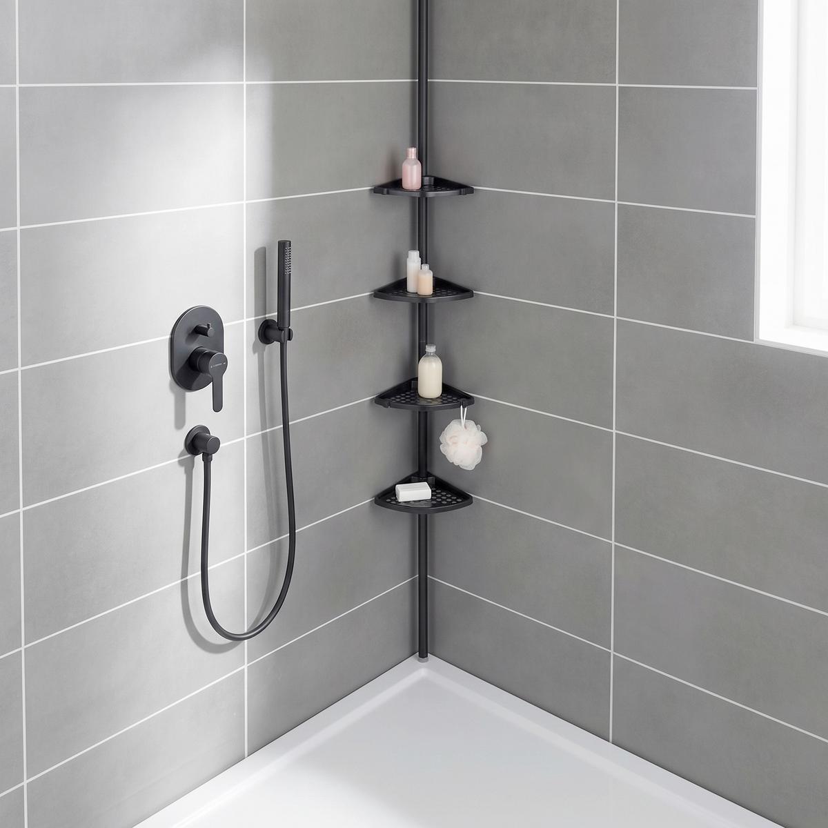 Badezimmerrregal mit 4 Ablageflächen 19,5 cm Schwarz - Schwarz, KONVENTIONELL, Metall (19,5/85/26cm) - Wenko