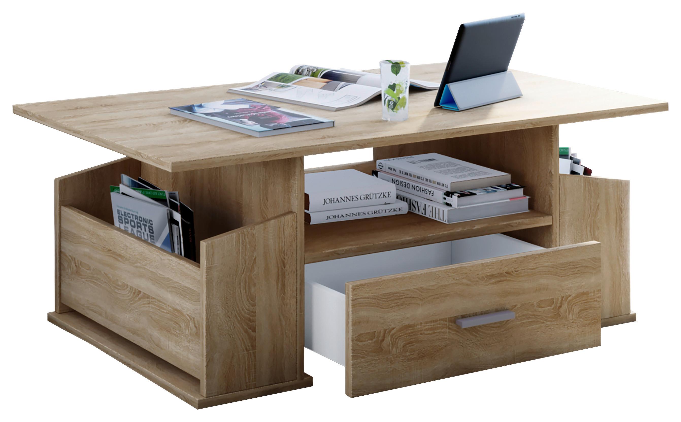 Konferenční stolek JUNADA dub Sonoma - barvy dubu/barvy stříbra, Basics, kompozitní dřevo/plast (110/52/44cm) - MID.YOU