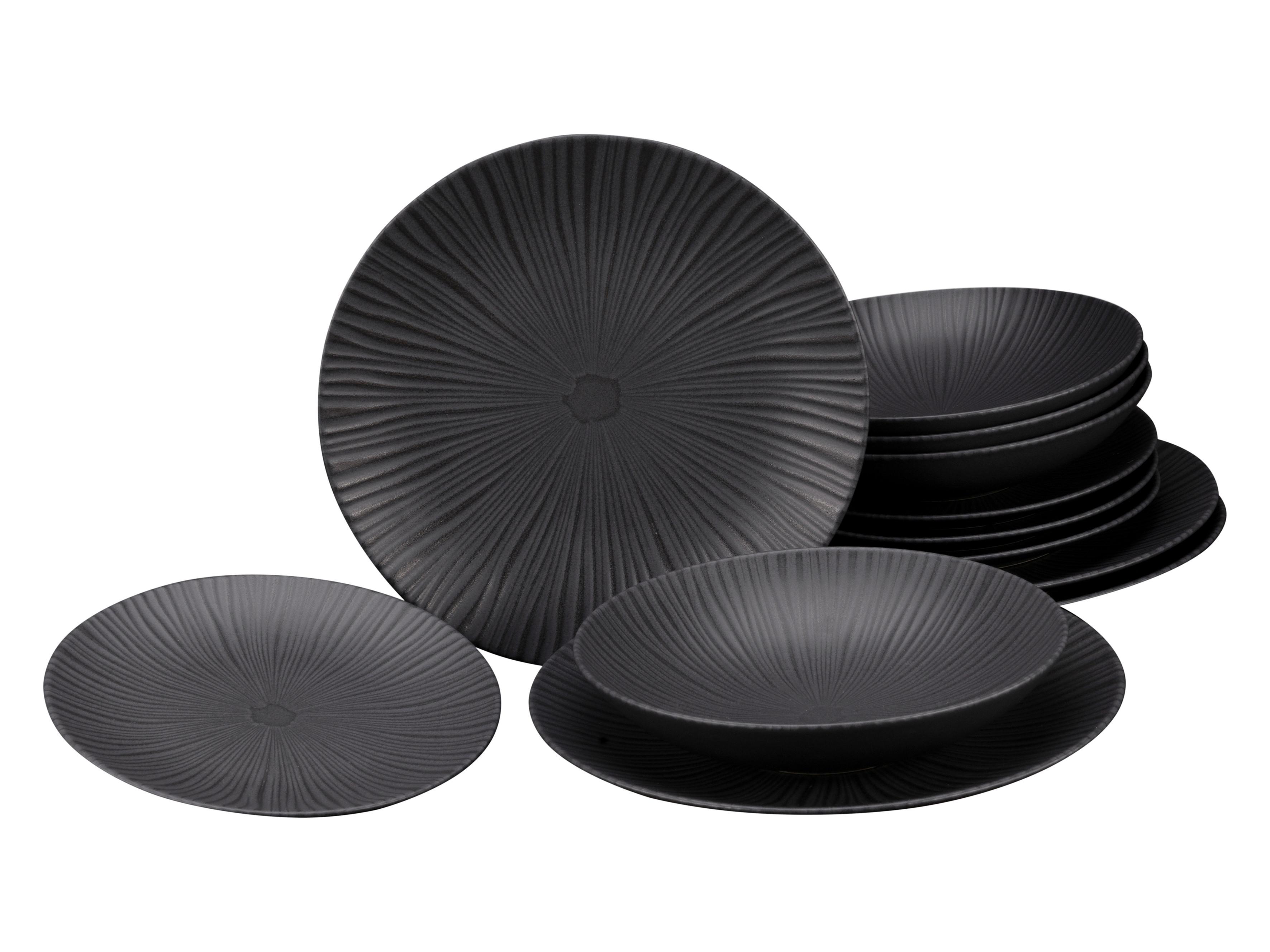 Servis Jídelní Black, 12dílný - černá, Moderní, keramika (28,5/32,6/28,8cm) - Premium Living