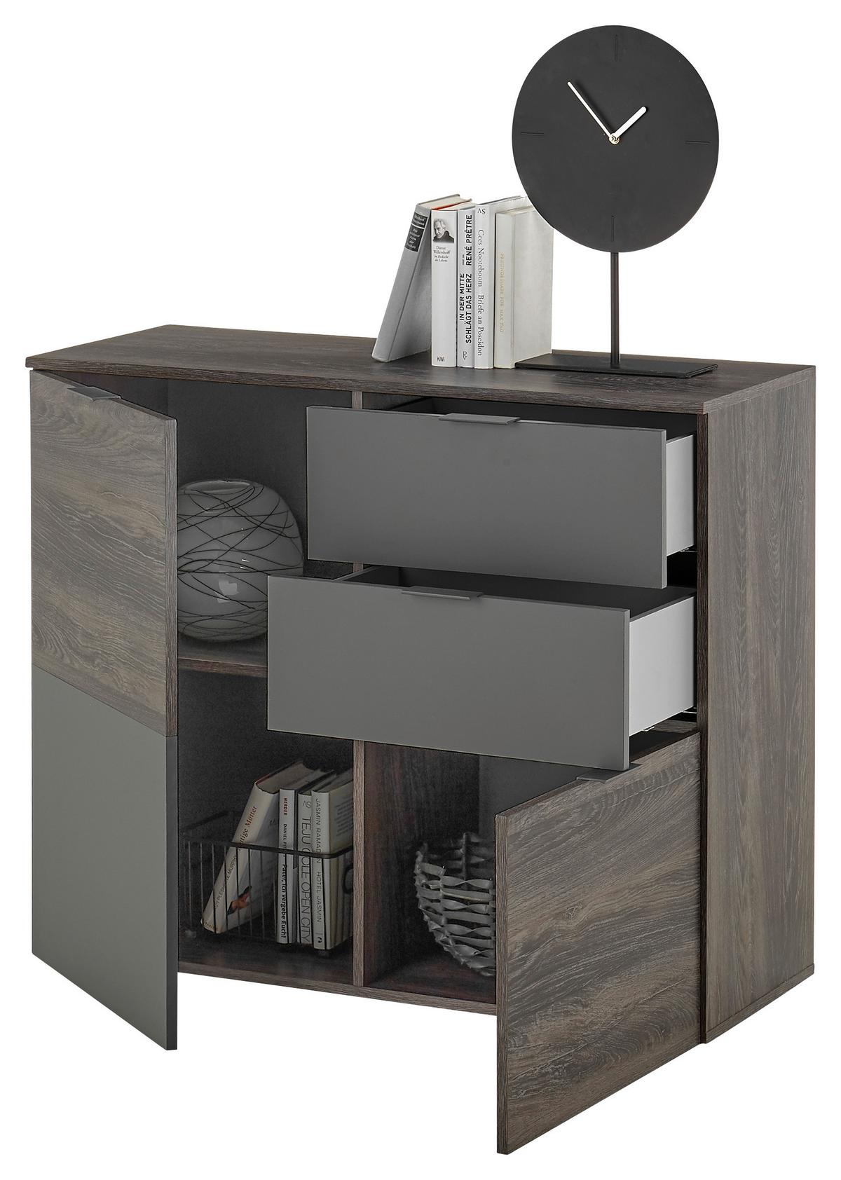 Kommode 100 Cm Cremona, Grau/rima Oak Dunkel Dekor - Schwarz/Grau, LIFESTYLE, Holzwerkstoff (100/83,5/38cm) - MID.YOU