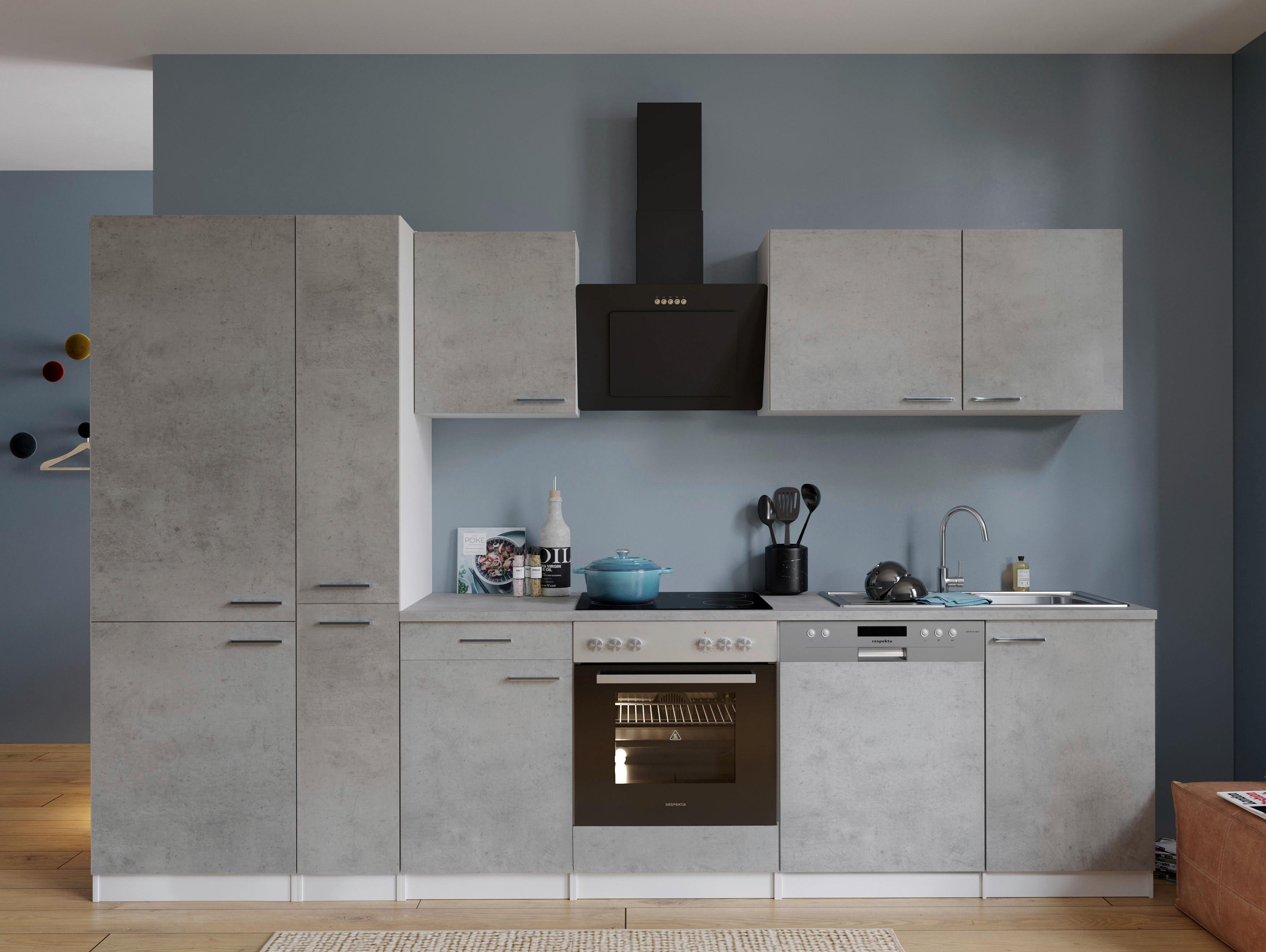 Küchenblock Malia B: 310 cm Grau, mit Geräte - Weiß/Grau, Basics, Holzwerkstoff (310cm) - Respekta