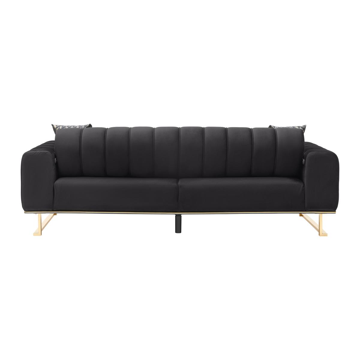 Trojmiestna pohovka AILE, čierny zamat, s vankúšmi - čierna/zlatá, Lifestyle, textil (244/80/90cm) - Mömax