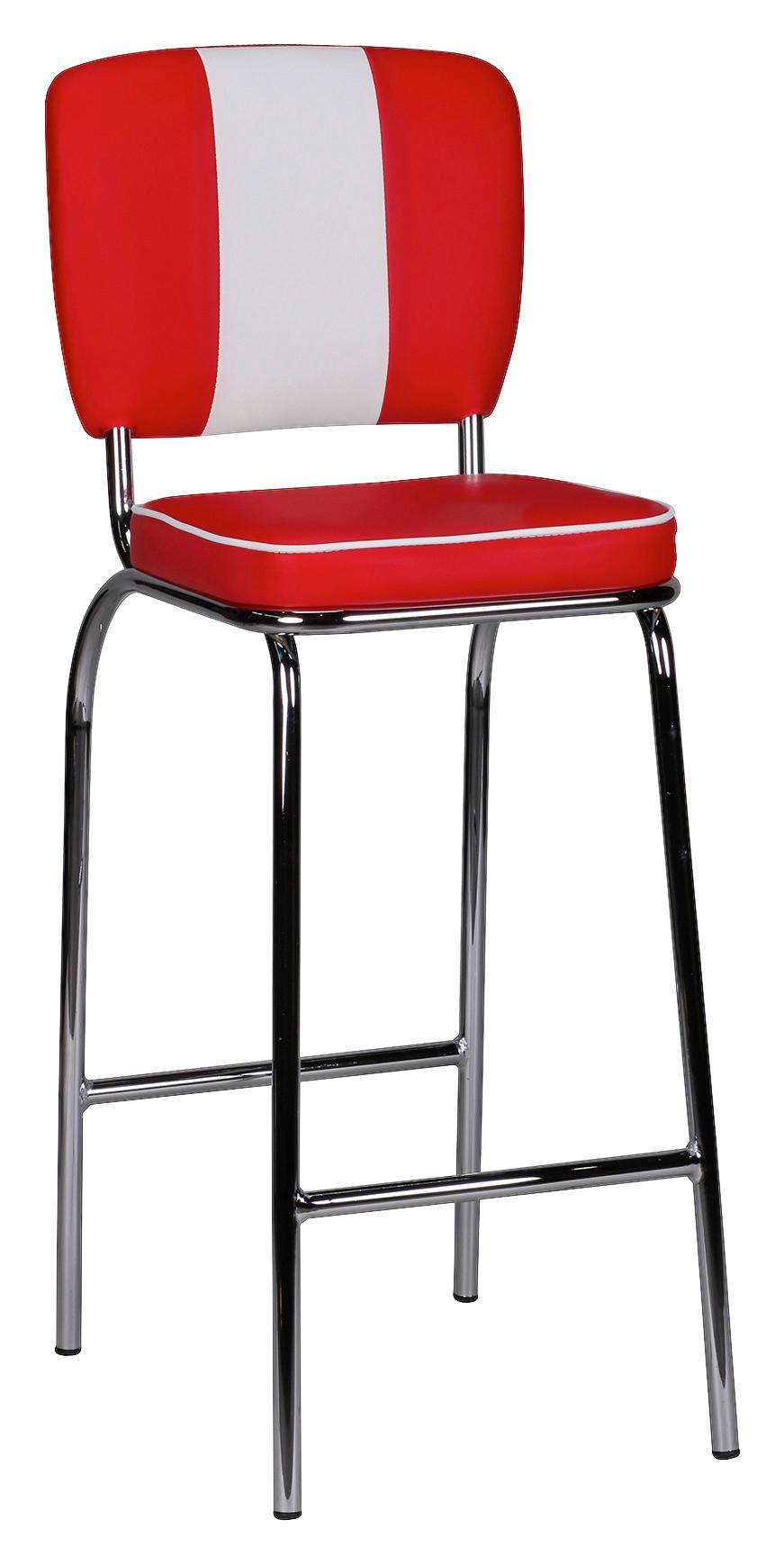 Barová stolička AMERICAN DINER červenobiela - biela/strieborná, Modern, kov/plast (40/110/38cm) - MID.YOU