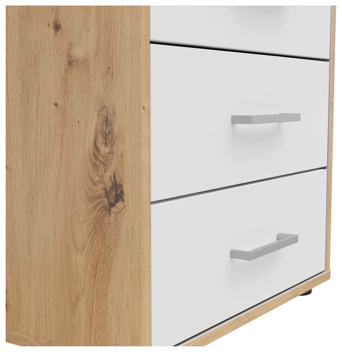 Nachtkästchen Smart 3 Eiche Artisan/Weiß H: 54 cm - Grauweiß/Schwarz, Basics, Holzwerkstoff (50/54/35cm)