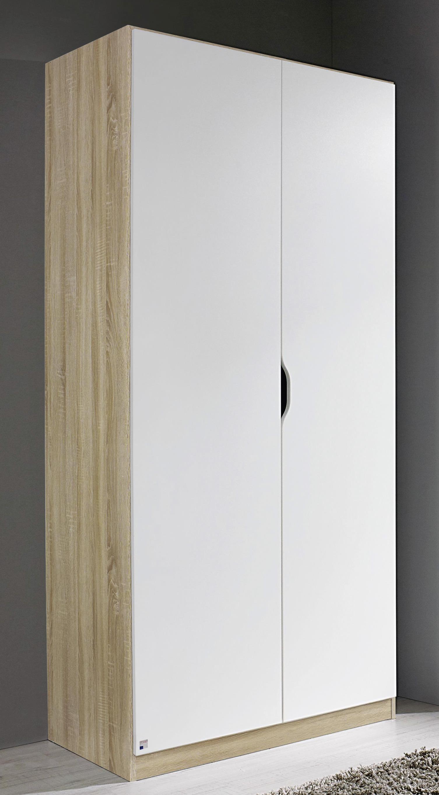 Drehtürenschrank Grifflos 91cm Freising, Weiß/ Eiche Dekor - Eichefarben/Weiß, MODERN, Holzwerkstoff (91/197/54cm) - Rauch Möbel
