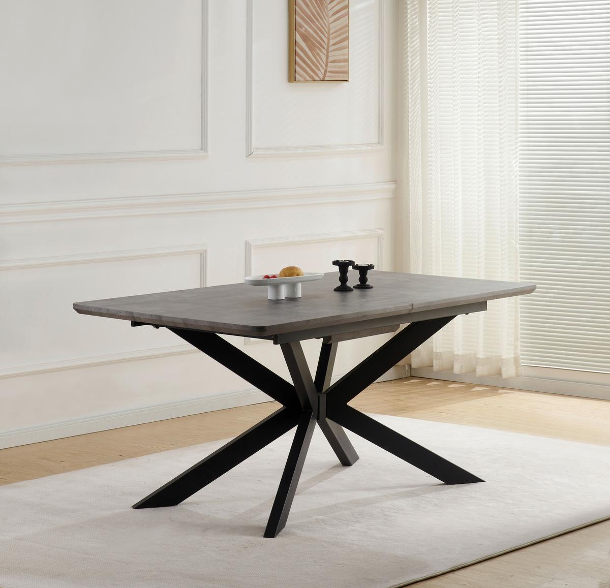 Ausziehtisch Leif 160 Az Mdf Betonoptik, B: 160-200 cm - Schwarz/Grau, KONVENTIONELL, Holzwerkstoff/Metall (160-200/76/90cm) - MID.YOU