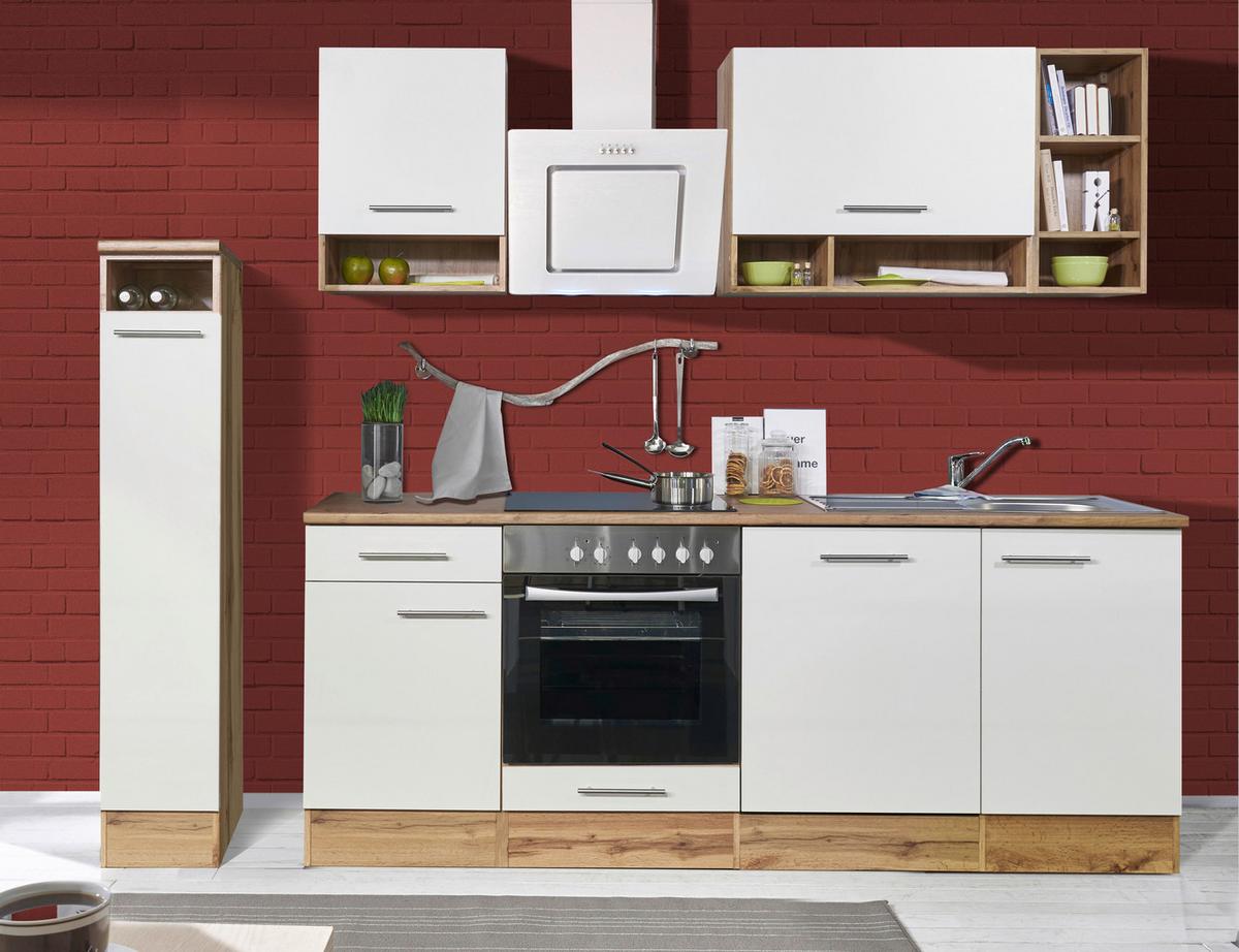 Küchenzeile ohne Geräte B: 250 cm Weiß/Wildeiche Dekor - Wildeiche/Weiß, Basics, Holzwerkstoff (250/205/60cm) - Respekta