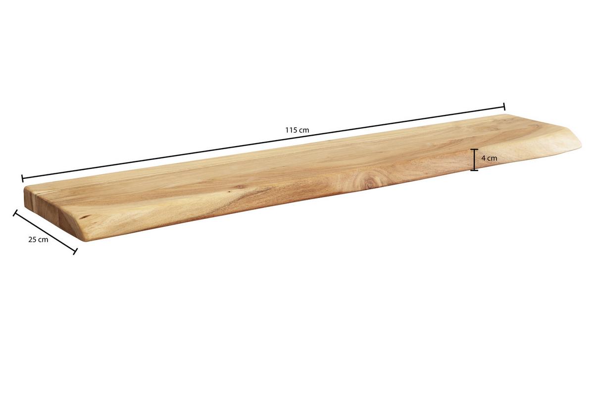 Masivní nástěnná polica z akácie, š: 115 cm - barvy akácie, Moderní, dřevo (115/4/25cm) - MID.YOU