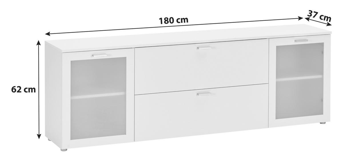 Tv-lowboard Xeno B: 180 Cm Weiß - Weiß, MODERN, Glas/Holzwerkstoff (180/62/37cm)