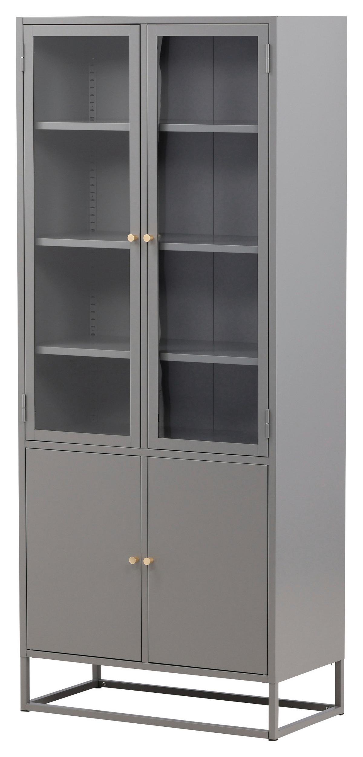 Vitrine Bakal - Hellgrau, Design, Glas/Metall (80/190/41cm) - Livetastic