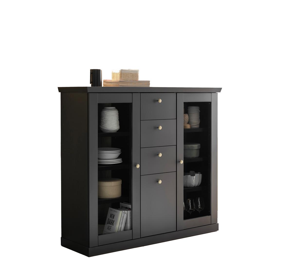 Highboard Lincoln Schwarz/Eichefarben B: 129cm - Eichefarben/Schwarz, Design, Holzwerkstoff (129/118/42cm) - MID.YOU