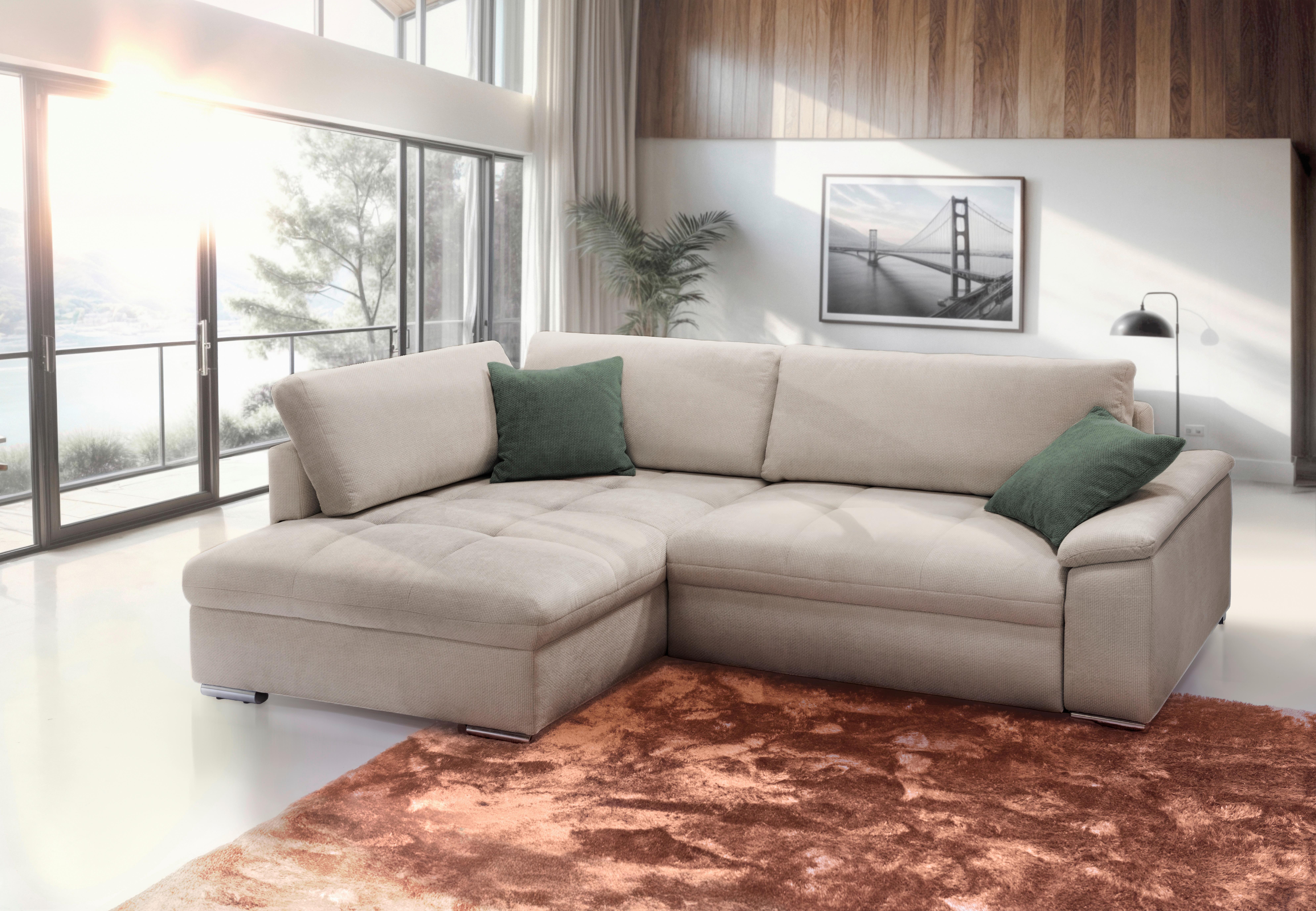 Ecksofa Casa Grande,sandfarben Schenkel: 178x268 cm - Sandfarben/Silberfarben, Design, Textil (178/268cm) - Livetastic