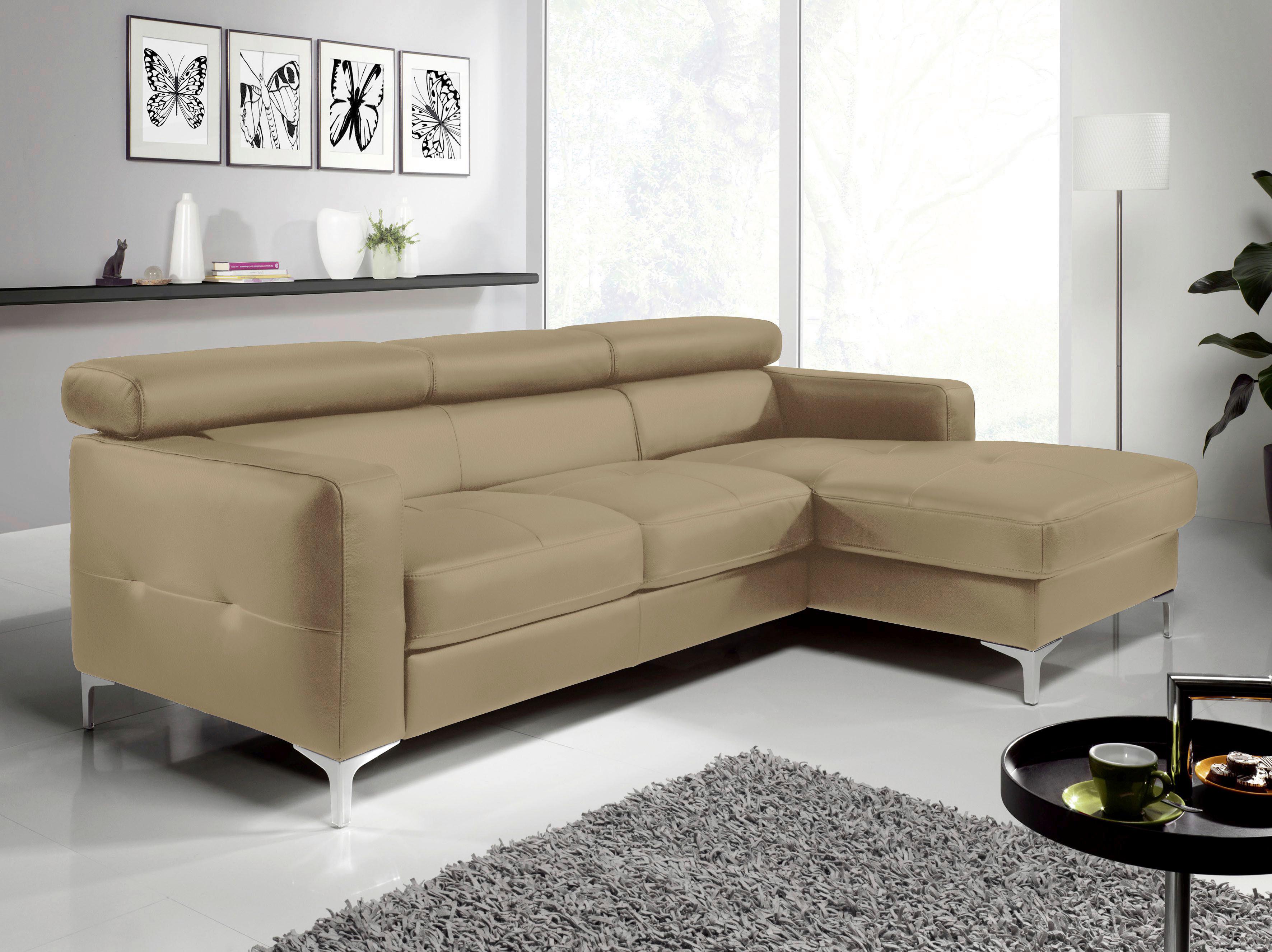 Ecksofa Sammy Hellbraun Leder - Chromfarben/Hellbraun, Design, Leder (226/169cm) - Livetastic