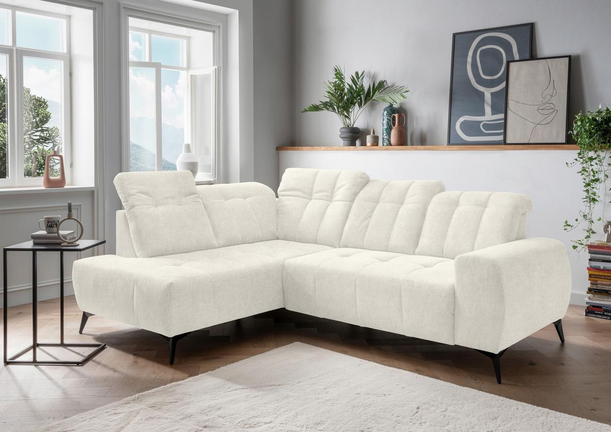 Ecksofa mit USB Anschluss Sano, Creme, S: 200x261 cm - Creme/Schwarz, MODERN, Textil (200/261cm) - Livetastic