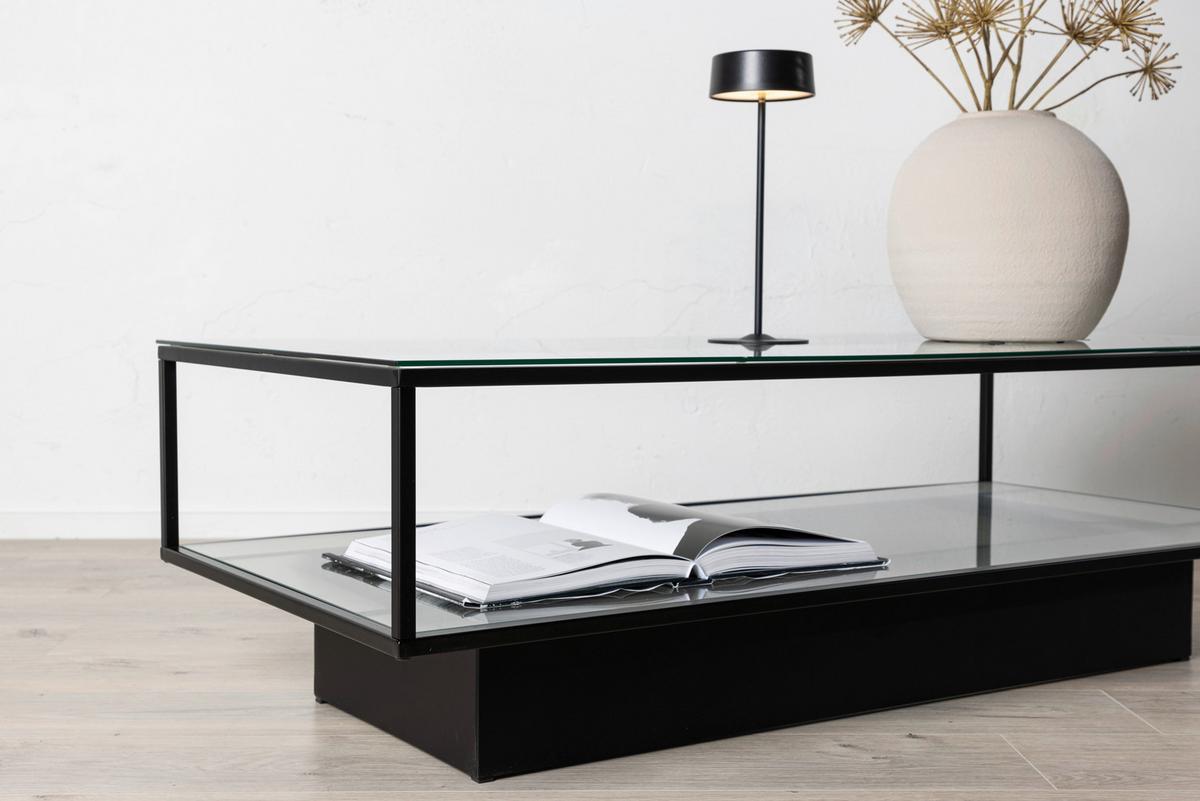 Couchtisch Maglehem - Schwarz, Design, Glas/Metall (130/60/37,5cm) - Livetastic