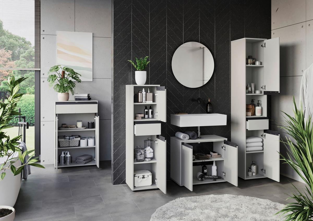 Badezimmer Hochschrank Gw- Lemont 33x181 cm Steingrau - Schwarz/Grau, MODERN, Holzwerkstoff (33/181/34cm) - Germania