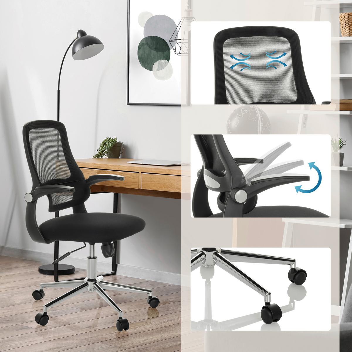 Drehstuhl Miko B Eco Schwarz B: 57 cm - Silberfarben/Schwarz, MODERN, Kunststoff/Textil (57/92 - 102/53cm) - MID.YOU