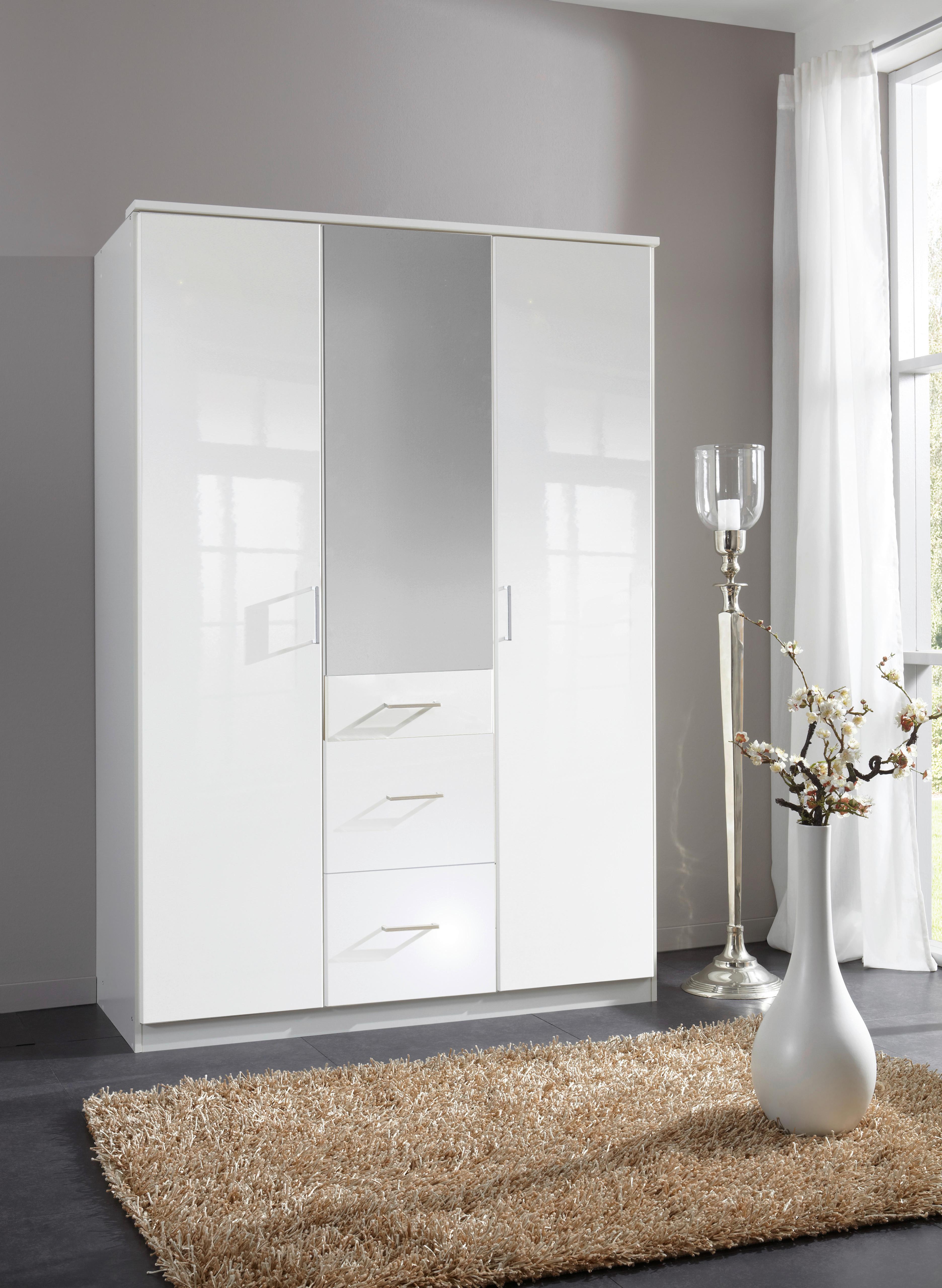 Šatníková skriňa CLACK biela vysoký lesk - biela/biela s vysokým leskom, Basics, kompozitné drevo (135/199/58cm) - MID.YOU