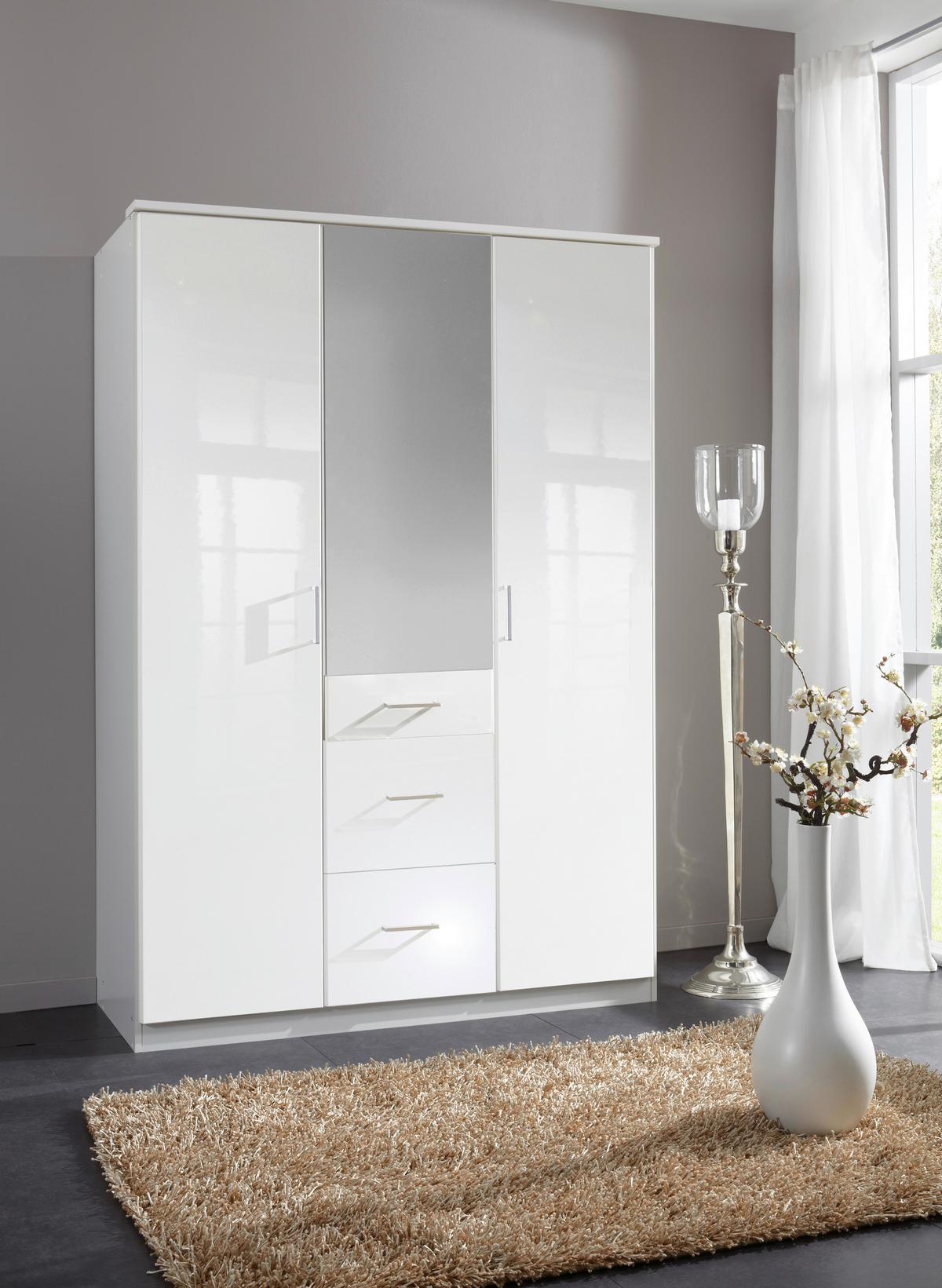 Šatníková skriňa CLACK biela vysoký lesk - biela/biela s vysokým leskom, Basics, kompozitné drevo (135/199/58cm) - MID.YOU