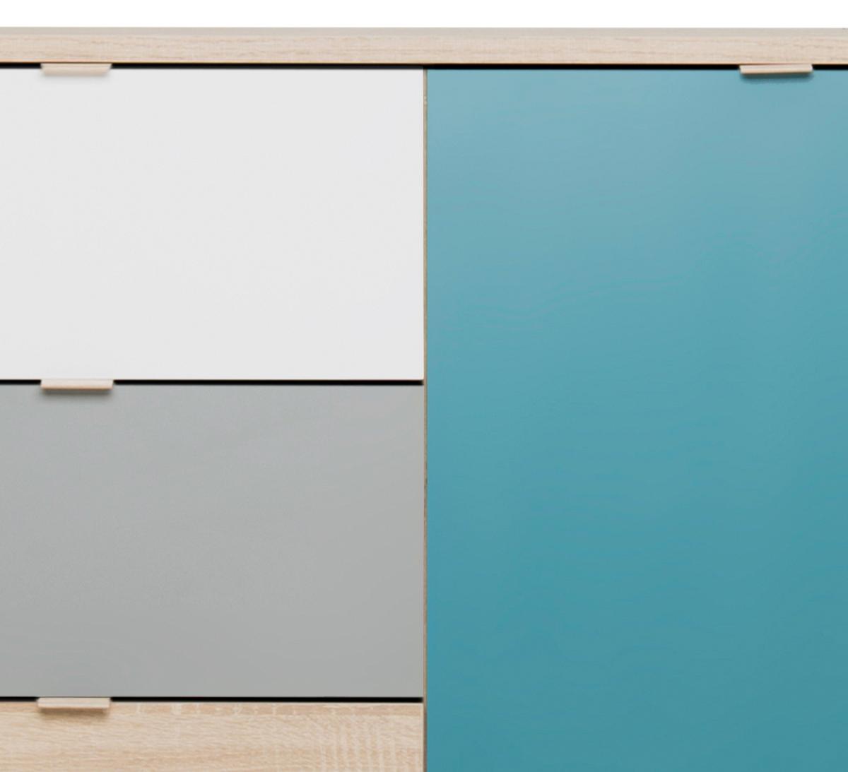 Kommode B 103cm Cuba 1-trend, Eiche Dekor/grau, Weiß, Petrol - Eichefarben/Petrol, Trend, Holzwerkstoff (103/87/40cm) - MID.YOU