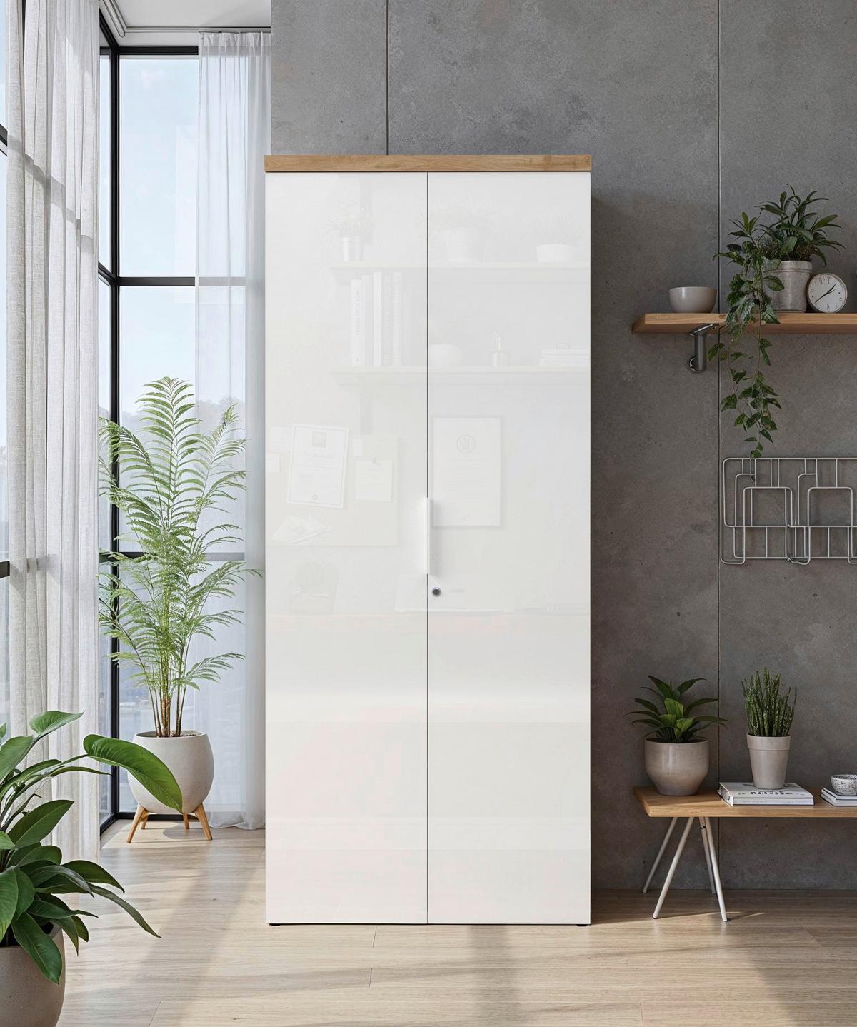 SKRIŇA EASY OFFICE - biela/biela s vysokým leskom, Modern, kov/kompozitné drevo (81/193/34cm) - Based