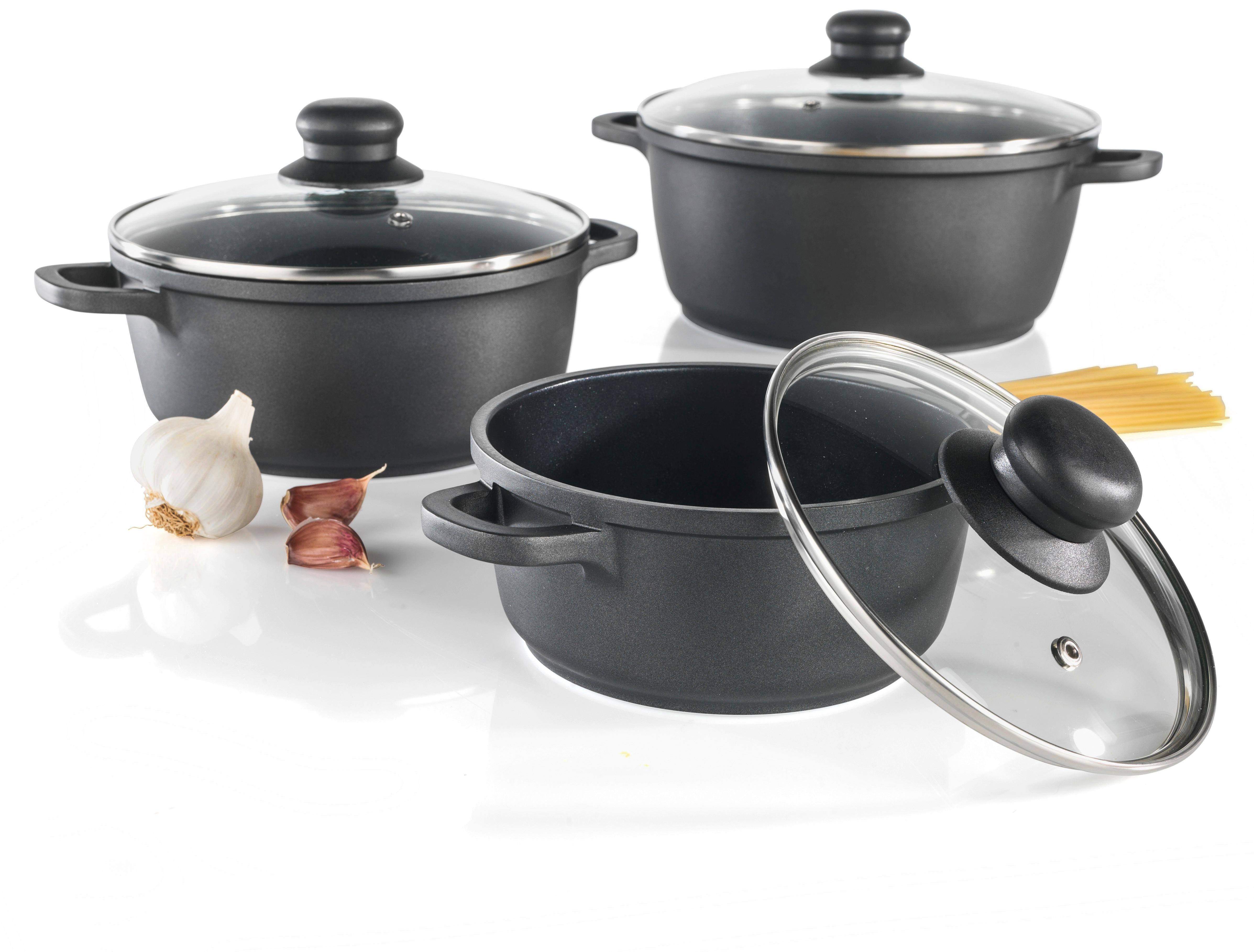 Sada Hrnců Mia, 6dílná - černá/průhledné, Konvenční, kov/plast - Modern Living