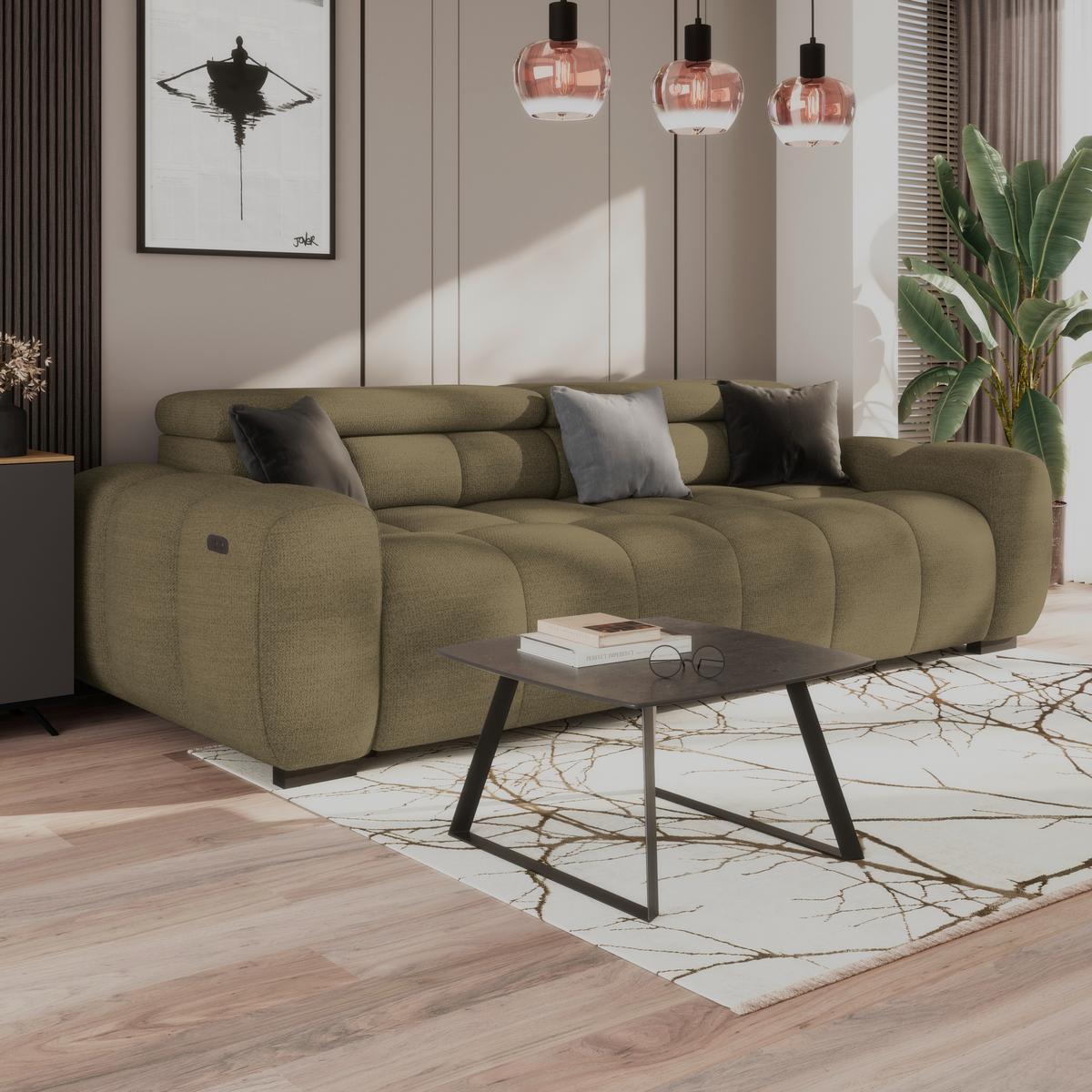 Bigsofa Bull Webstoff Taupe, B: 248 cm - Taupe/Schwarz, Design, Textil (248/77-97/108cm) - Luca Bessoni