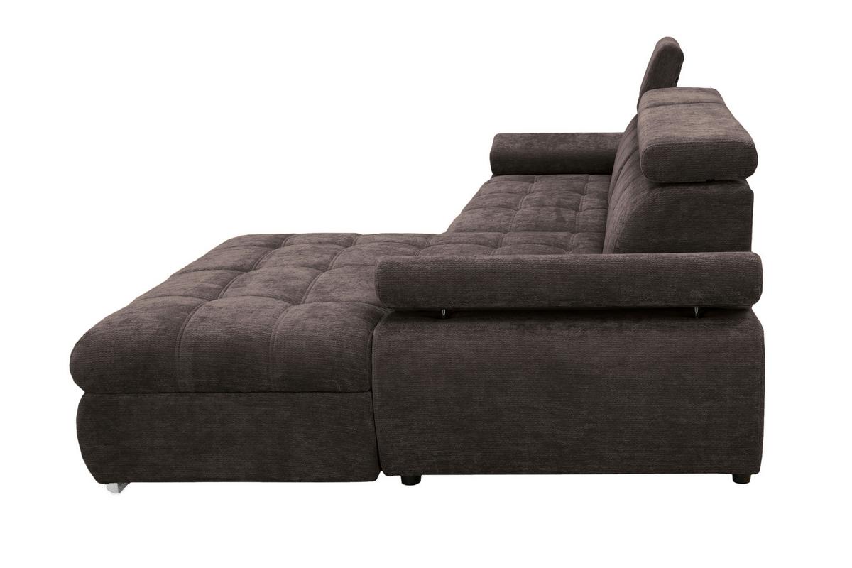 Rohová sedačka VEGAS, pravá, tmavě hnědá žinylka - tmavě hnědá/barvy stříbra, Design, dřevo/textil (294/173cm)