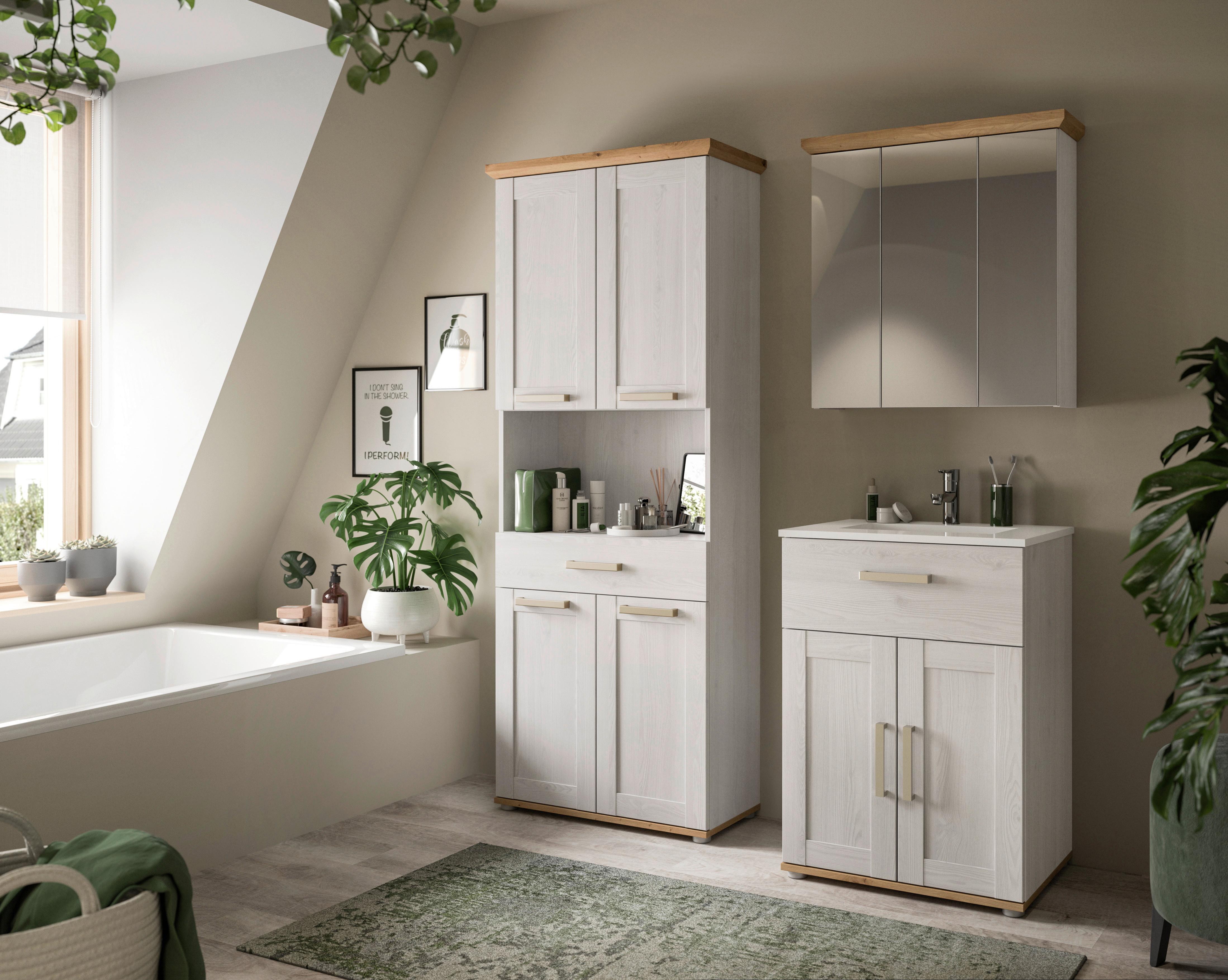 Badezimmer Verona Eiche Dekor /Lärchefarben B: 135cm - Silberfarben/Lärchefarben, Trend, Glas/Keramik (135cm) - MID.YOU