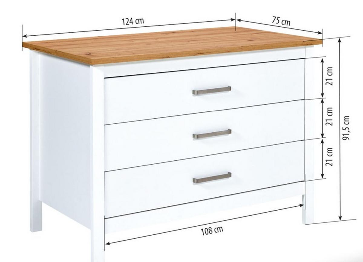 Spodní skříňka se zásuvkami SAN - bílá/barvy stříbra, Romantický / Rustikální, kov/kompozitní dřevo (124/91/75cm) - Mömax