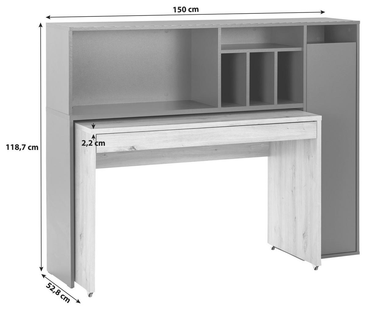 Schreibtisch mit Stauraum B: 150 cm Anthrazit/Eiche Dekor - Anthrazit/Eiche Artisan, MODERN, Holzwerkstoff (150/118,7/52,8cm)