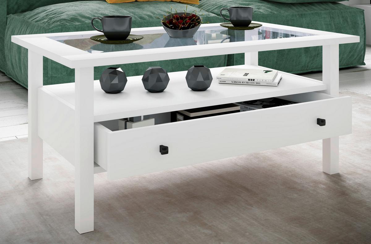 Couchtisch Lingis Weiß L: 90 Cm - Weiß, LIFESTYLE, Glas/Holzwerkstoff (90/42/54cm) - MID.YOU