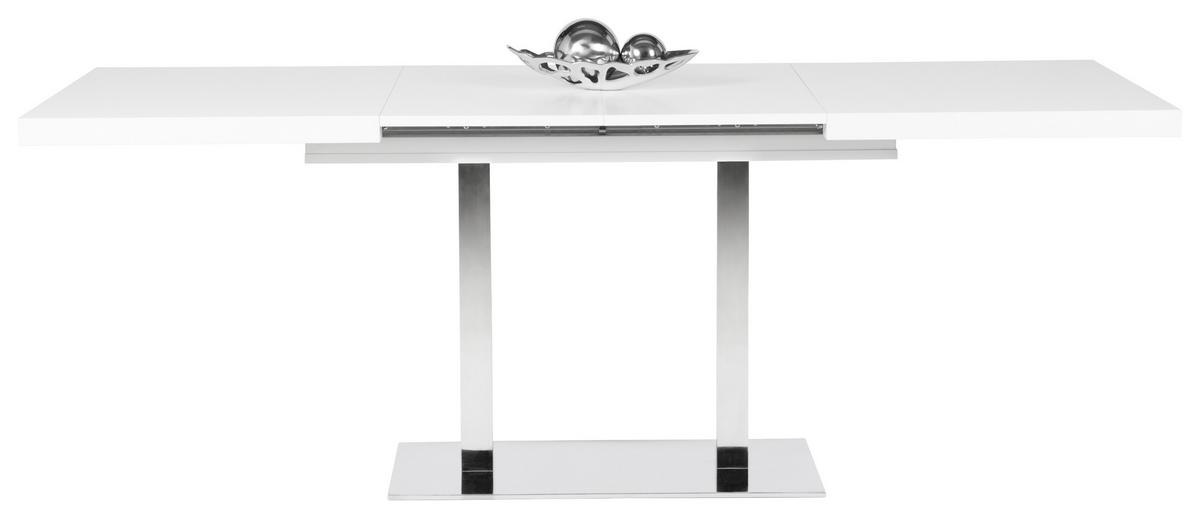 Esstisch Ausziehbar Quadrato Lxb: 120x80 Cm Weiß - Edelstahlfarben/Weiß, KONVENTIONELL, Holzwerkstoff/Metall (120/80/74cm) - MID.YOU