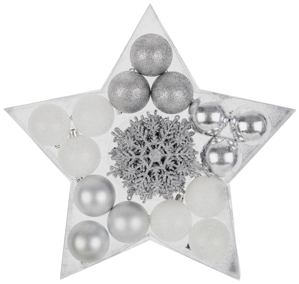 Karácsonyfagömbszett Daan 25 Részes - ezüstszínű/fehér, Konventionell, műanyag (5/8cm) - Ondega