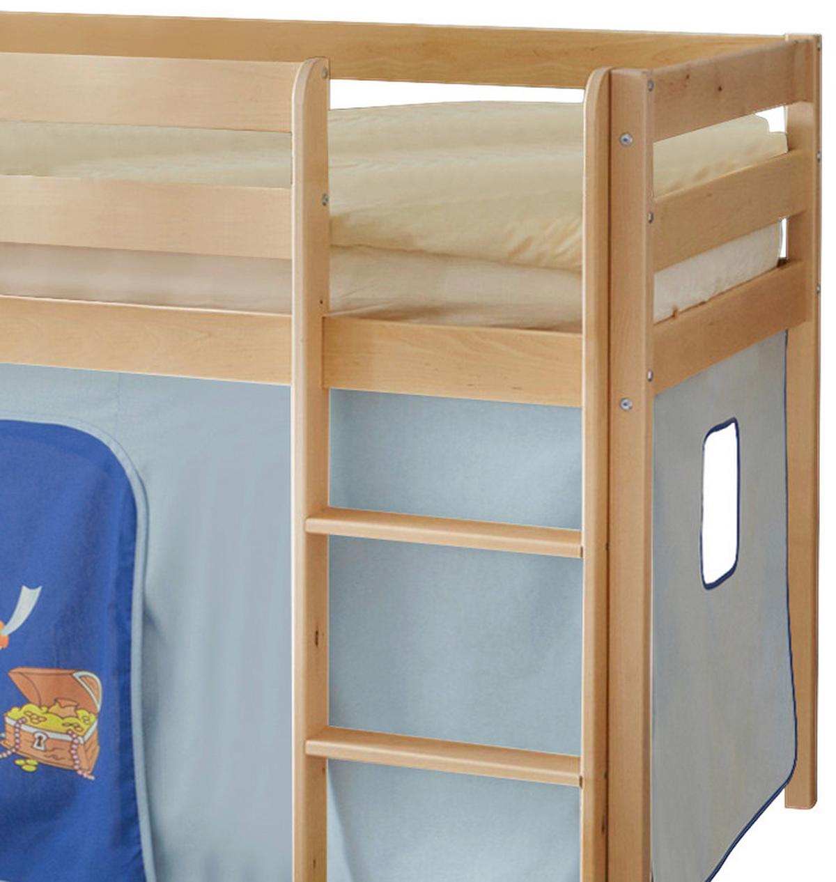 Spielbett Manuel Blau Kiefer Massiv 90 cm Rutsche Leiter - Blau/Kieferfarben, Natur, Holz (90/200cm) - MID.YOU