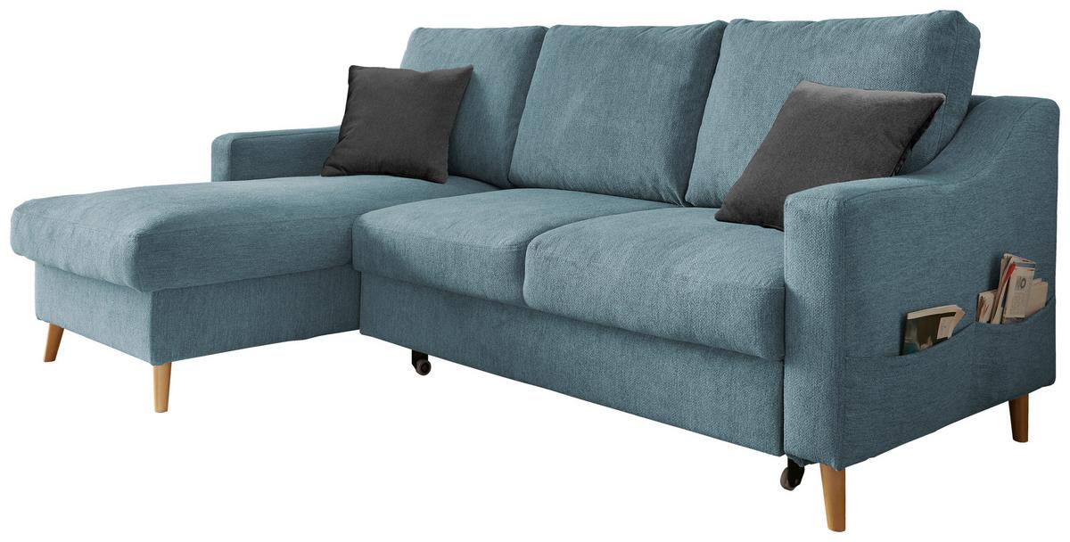 Ecksofa Mit Bettkasten Valentina Blau Massiv - Blau/Schwarz, Design, Textil (150/228cm) - MID.YOU