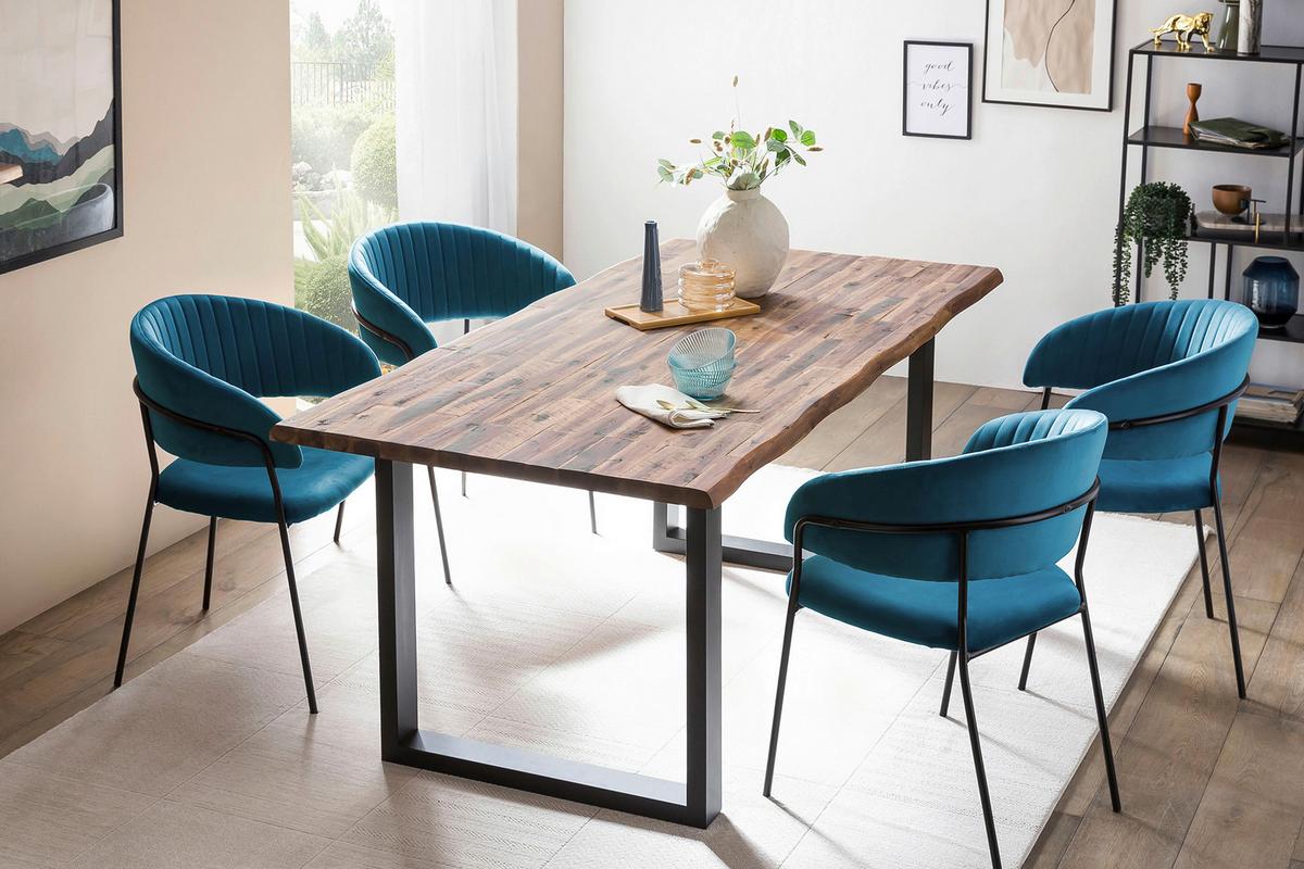 Esstisch Akazie Massiv/schwarz 140x80 - Schwarz/Naturfarben, MODERN, Holz/Metall (140/80/75cm) - Livetastic