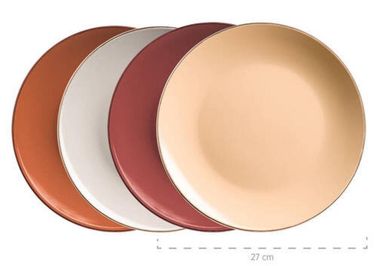 Kombiservice Metallic Rim 4 Personen Geschirr Set - Taupe/Beige, Basics, Keramik (33/31,7/32,5cm) - Mäser