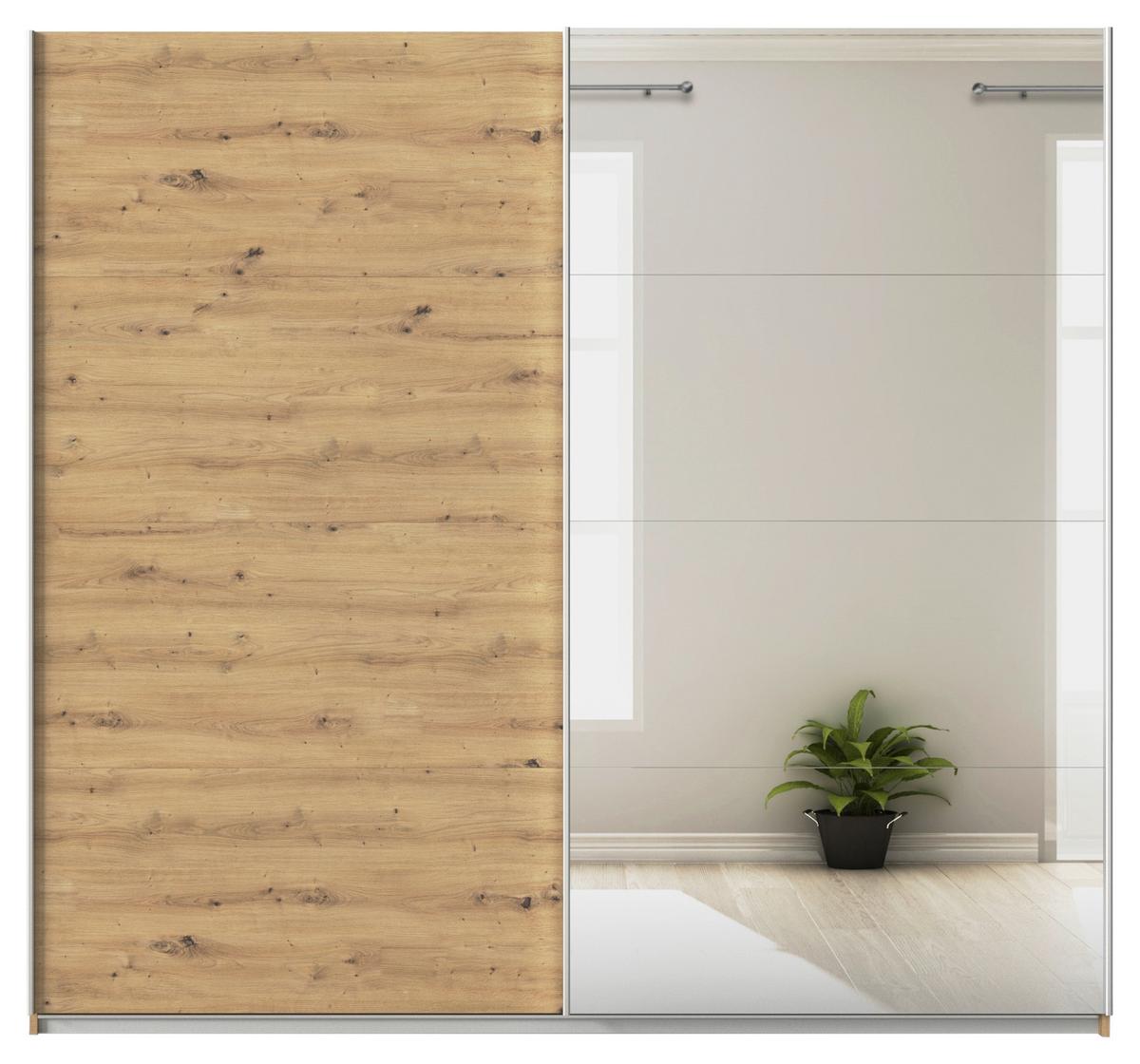 Schwebetürenschrank + Spiegel B: 315cm Feldkirch Eiche Dekor - Silberfarben/Eiche Artisan, MODERN, Holzwerkstoff (225/210/62cm)