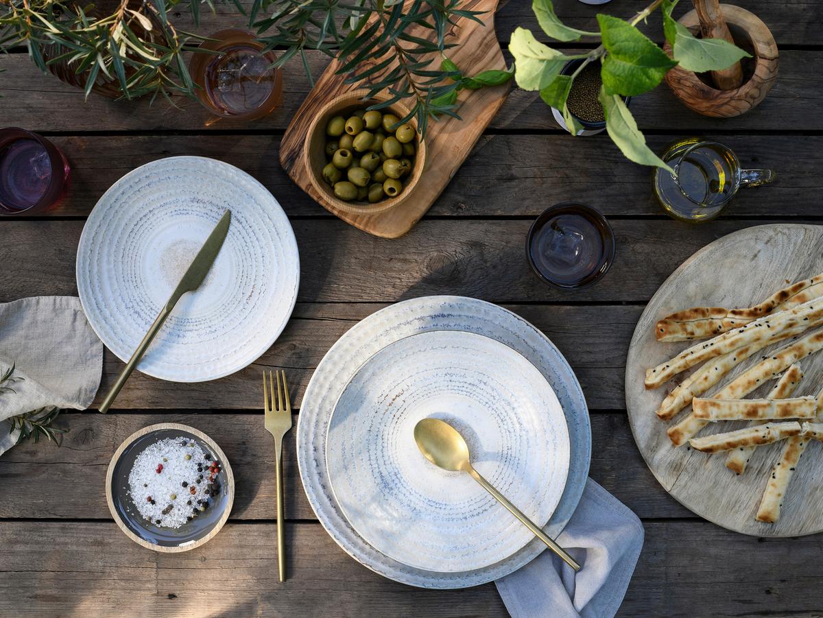 Tafelservice Neapel Offwhite Steinzeug, 4 Pers., 12-teilig - Creme/Braun, Basics, Keramik - Creatable