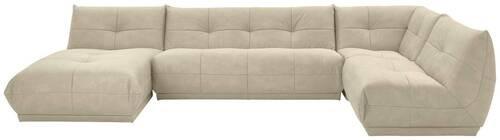 Wohnlandschaft Giselle Creme Lederlook - Creme, Trend, Textil (185/390/210cm) - Livetastic
