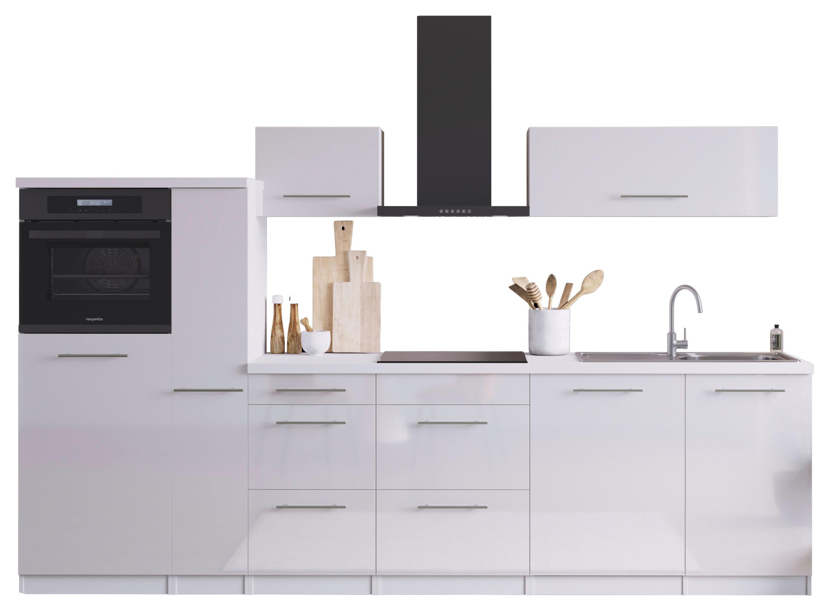 Küchenzeile mit Geräten B: 310 cm Weiß Hochglanz - Weiß Hochglanz/Weiß, Design, Holzwerkstoff (310cm) - Respekta
